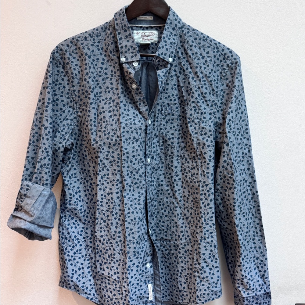 Original Penguin Blue Leaf Print Shirt